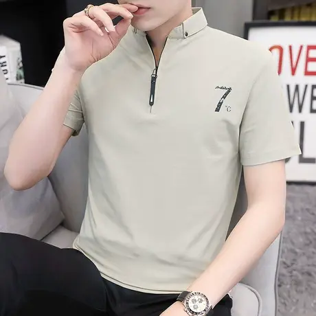 男士短袖t恤夏季韩版潮流修身立领体恤男装潮牌半袖POLO衫上衣服商品大图