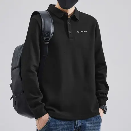 珠地棉翻领t恤polo衫男长袖黑色保罗打底衫商务休闲体恤有领秋衣商品大图