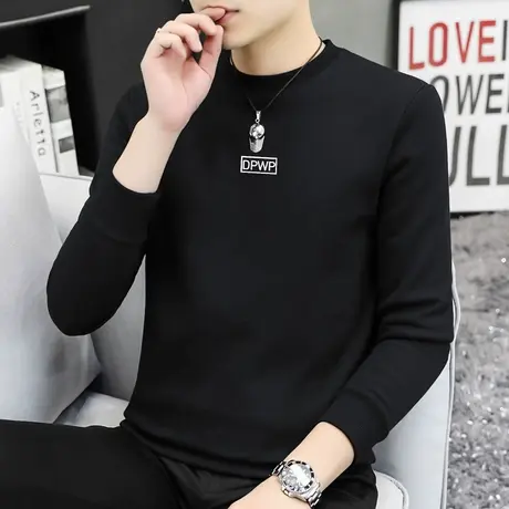 重磅纯棉长袖t恤男秋冬加绒加厚保暖内搭打底衫摇粒绒全棉秋衣服图片