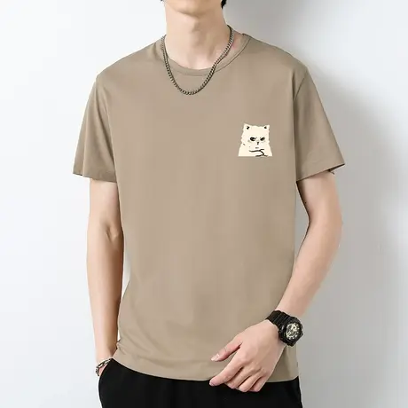 莫代尔冰丝t恤男士短袖圆领上衣服潮牌印花体恤夏季速干凉感半袖商品大图