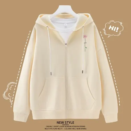 连帽卫衣外套女秋冬款2023年新款爆款拉链开衫小个子加绒加厚上衣商品大图