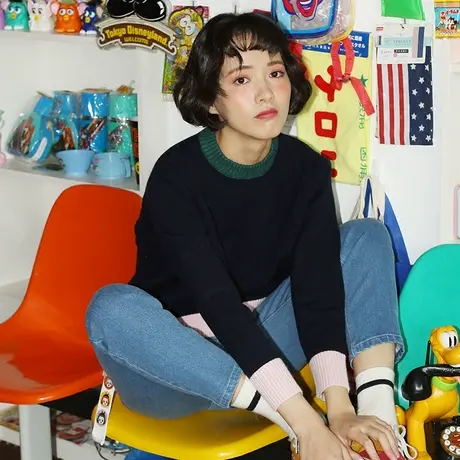 omont蛋挞家 复古条纹加厚针织衫女学生长袖短款毛衣休闲百搭秋冬图片