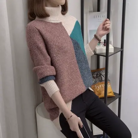 高领爆款毛衣女加厚打底衫2023秋冬新款宽松慵懒风针织衫内搭上衣商品大图