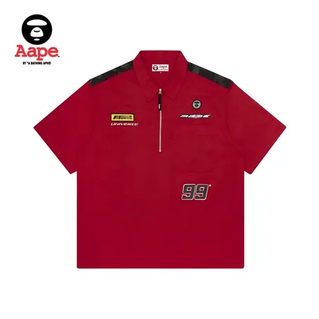 Aape男装春夏猿颜徽章字母印花迷彩拼接短袖衬衫8347XXE商品大图