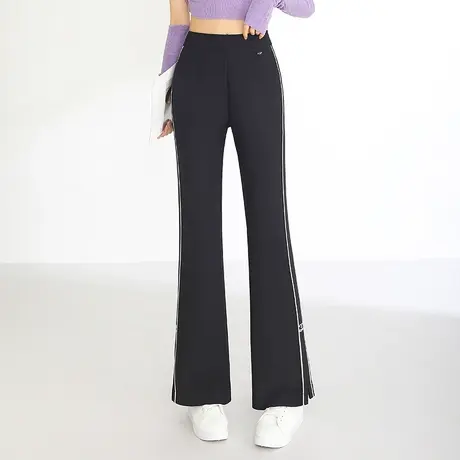 侧开叉休闲裤喇叭裤女秋季2023新款松紧腰显瘦直筒微喇裤百搭长裤商品大图