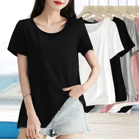 黑色冷淡系不规则上衣高级感下摆缺口不对称设计短袖t恤女夏薄款商品大图