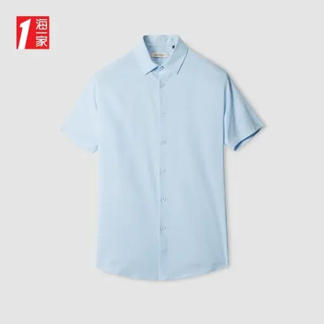 海一家舒适透气短衬2023夏季新款青春休闲简约印花短袖衬衫男商品大图