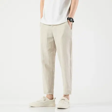 夏季九分裤男宽松青年小脚亚麻裤子潮流休闲中国风复古棉麻哈伦裤商品大图