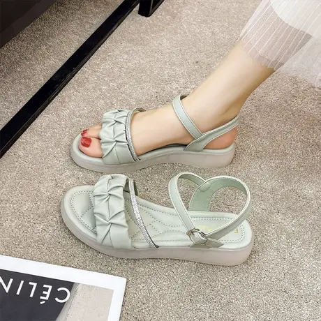 水钻凉鞋女2023年夏季新款法式一字带平底仙女鞋百搭配裙子罗马鞋商品大图