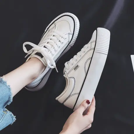 帆布鞋女2023秋季新款厚底小白鞋女学生板鞋韩版百搭休闲单布鞋子商品大图