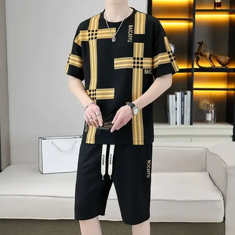 夏季男士短袖套装加肥加大码潮流初中学生休闲运动服个性半袖体恤图片