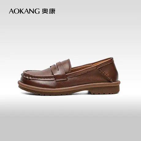 【门店发货】奥康女鞋 春秋季真皮百搭小皮鞋浅口乐福鞋潮图片