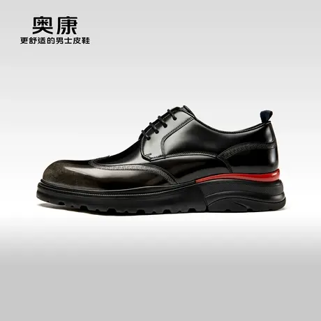【运动皮鞋】奥康男鞋春秋款英伦复古正装皮鞋厚底布洛克鞋图片