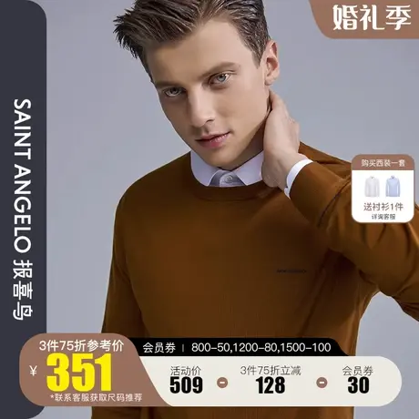 报喜鸟2022秋季男士时尚休闲纯羊毛圆领羊毛衫保暖商务百搭针织衫图片