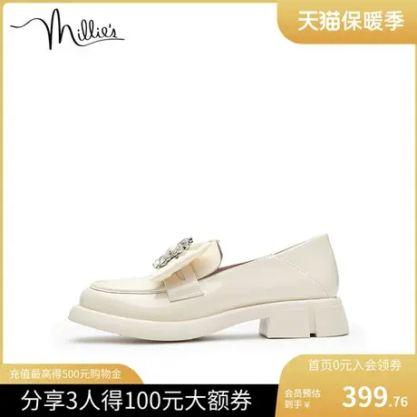 millie's妙丽春季新款可拆卸蝴蝶结饰扣乐福小皮鞋女单鞋10671CA2图片