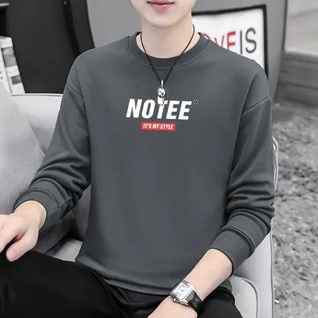 秋季卫衣男灰色潮流圆领宽松秋装上衣百搭套头无帽衫男生长袖t恤商品大图