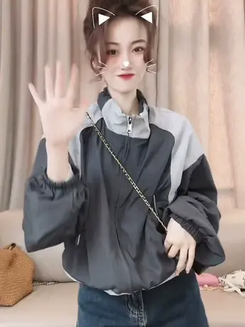 2023春季洋气立领撞色拼接短款外套女时尚抽绳冲锋衣夹克上衣ins图片