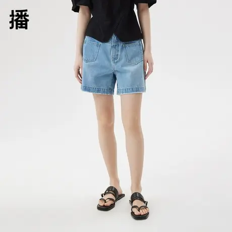 播牛仔短裤女2023夏季新款立体分割线对称口袋装饰拉链高腰直筒裤商品大图
