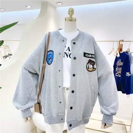 卫衣女春秋薄款2021新款韩版ins潮刺绣卡通鸭子宽松大码开衫外套商品大图