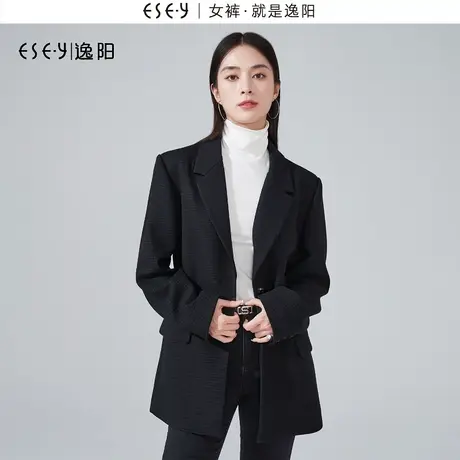 逸阳英伦轻奢千鸟格系带羊毛西装女2023秋冬新款休闲简约西服外套商品大图