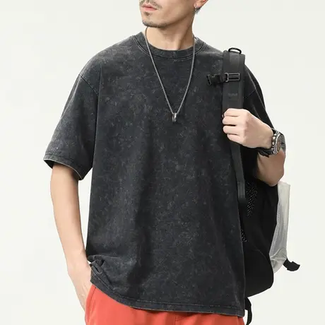 男士美式黑色t恤男短袖潮牌潮流纯棉半袖男款夏季2023新款体恤衫商品大图