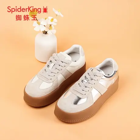 蜘蛛王断码清仓正品德训鞋女真皮2024秋商场新款板鞋复古时尚银色图片
