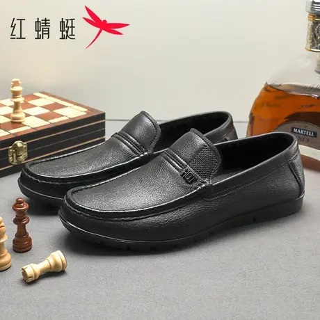 红蜻蜓男鞋2025春季新款真皮舒适懒人鞋豆豆鞋防滑耐磨一脚蹬皮鞋商品大图