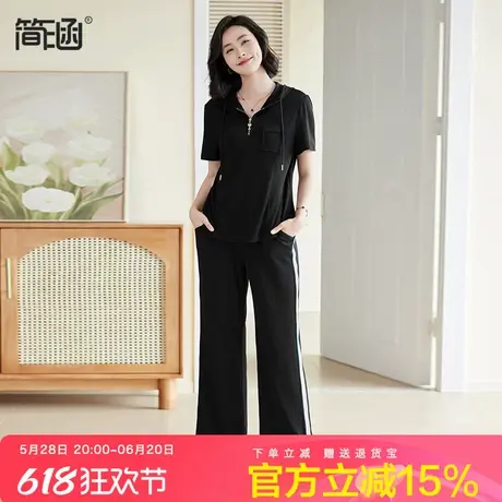 简涵大码2024夏季新款薄款连帽套装加肥宽松时尚减龄显瘦两件套商品大图