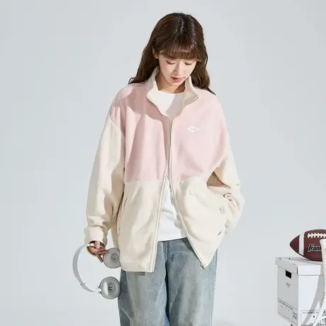 唐狮外套女新款摇粒绒立领撞色拼接休闲韩系百搭开衫上衣商品大图