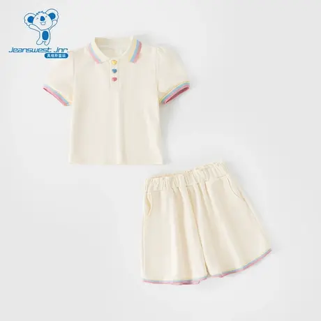 GD真维斯2025夏季新款女童翻领短袖T恤短裤学院风短袖套装商品大图