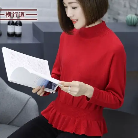 蝙蝠袖打底羊毛针织衫女2023冬装收腰半高领外穿九分长袖毛衣宽松商品大图