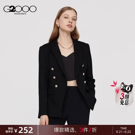 【灯芯绒面料】女装春商场同款气质双排扣修身剪裁西服外套图片