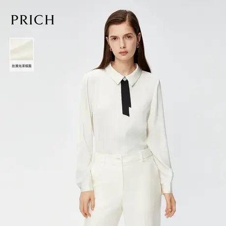 【超能小太阳】【缎面】PRICH撞色飘带气质翻领衬衫不易皱衬衣女图片