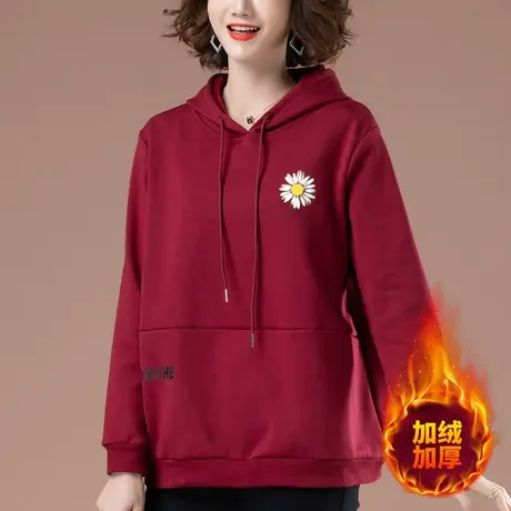 加绒加厚卫衣女秋冬新款加肥加大码女装宽松中年妈妈连帽显瘦上衣商品大图