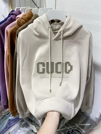 2022秋冬新款欧货宽松慵懒风加绒连帽卫衣女长袖爆款休闲美式上衣图片