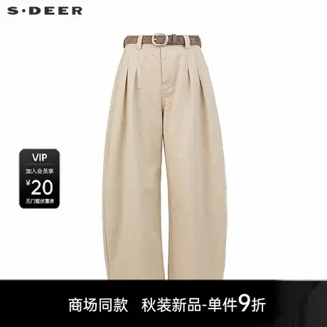 【商场同款】sdeer圣迪奥女复古高腰插袋肌理阔腿长裤S25380824图片