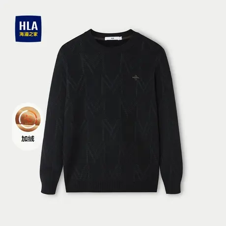 HLA/海澜之家加绒保暖长袖针织衫秋冬时尚柔软套头圆领打底上衣男图片