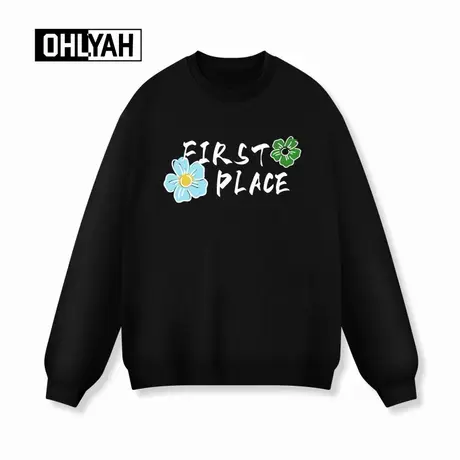 Ohlyah品牌秋冬潮流花卉英文印花情侣圆领卫衣男女款落肩纯棉长袖商品大图