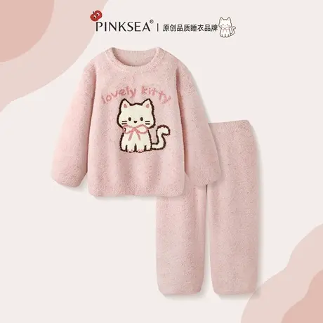 睡衣女款秋冬季加厚半边绒粉色保暖家居服2025新款可爱大码套装商品大图