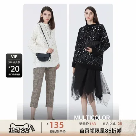 sdeer圣迪奥女装秋冬休闲罗纹圆领镂空宽松针织衫毛衣S20483508商品大图