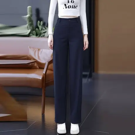 天丝绵羊毛百搭窄版直筒裤女春秋2025年新款高腰百搭垂感阔腿休闲商品大图