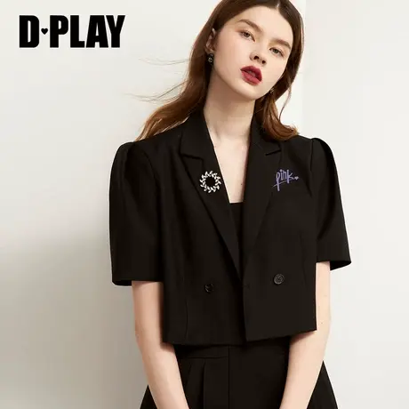 DPLAY德帕拉早秋款黑色短袖西装小外套通勤OL简约刺绣上衣商品大图