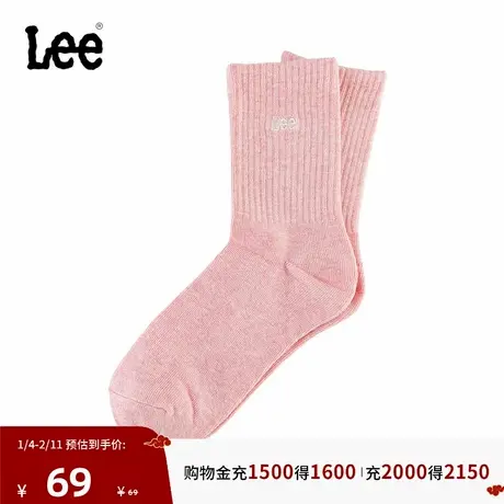 Lee韩国设计25秋冬新品舒适版小刺绣Logo透气吸汗粉色女中筒袜潮商品大图