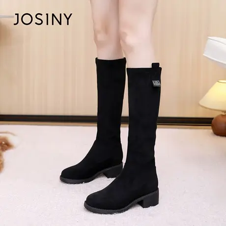 卓诗尼2025秋冬新款粗跟长筒靴时尚舒适优雅瘦瘦靴潮流百搭骑士靴图片