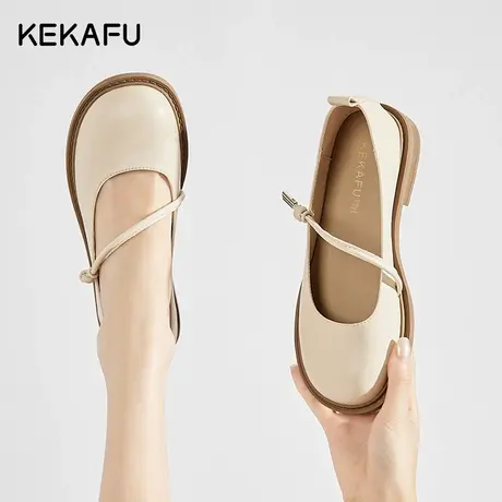 珂卡芙平底单鞋女2023新款浅口女鞋复古玛丽珍小皮鞋英伦风平底鞋图片