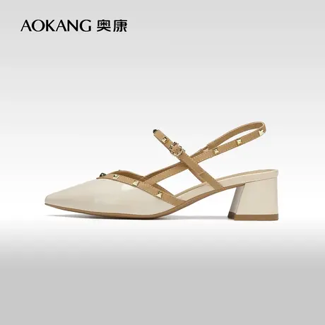 【门店发货】奥康女鞋 2023夏季新款包头露脚背一字带时尚女凉鞋商品大图