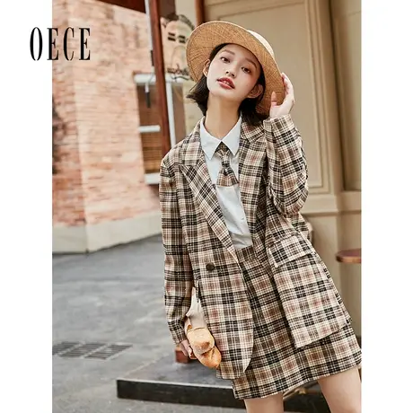【买1送1】Oece格纹小西装外套春秋新款休闲女士韩版气质港风西服商品大图