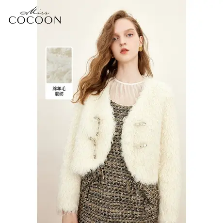 MISSCOCOON羊羔毛小香风皮草女2023冬装新款宽松短款年会外套商品大图