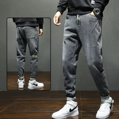 春秋款春季男士牛仔裤直筒宽松冬季加大码加肥胖子弹力休闲长裤子商品大图