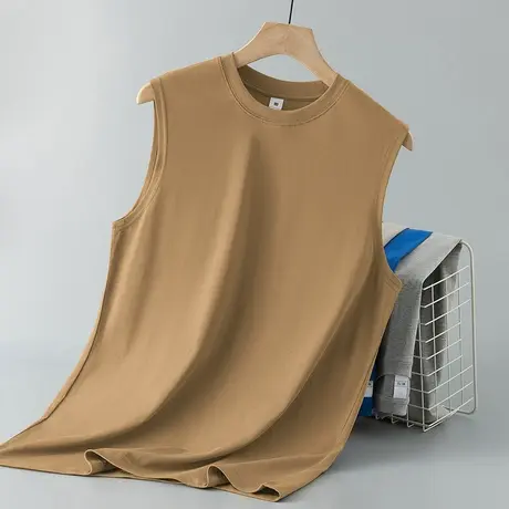 重磅纯棉背心男夏季健身宽松纯色无袖t恤液氨长绒棉宽肩运动坎肩商品大图